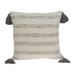 Seema Transitional Beige Printed Striped Tassel Pillow Cover